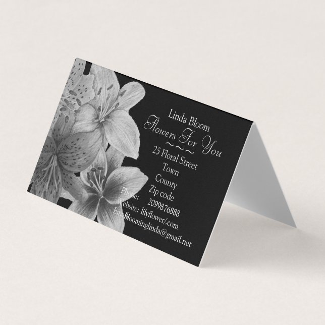 black and white lilly flowers for florists business card (Front)