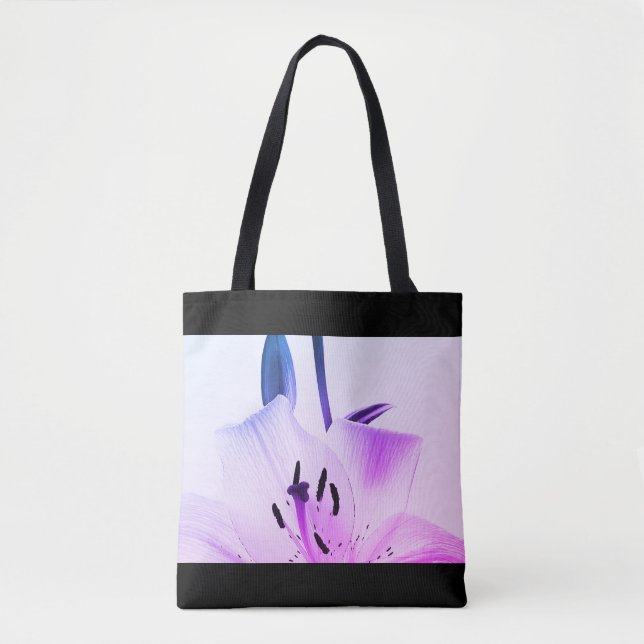 Black and White Lily Miami Black Rim Tote Bag (Front)