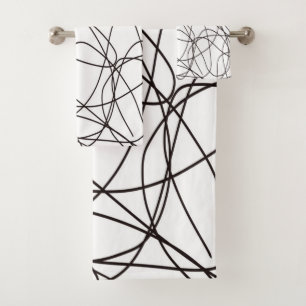 Black and white line art bath towel set