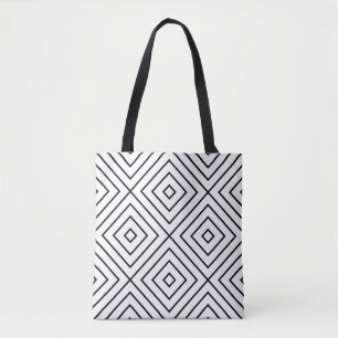 Black and White Line Art, Concentric Squares Tote Bag