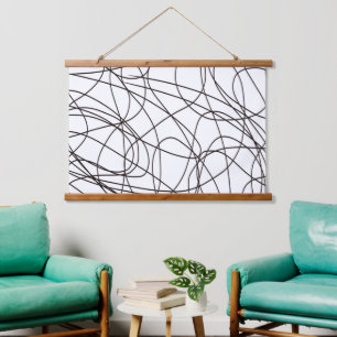 Black and white line art hanging tapestry