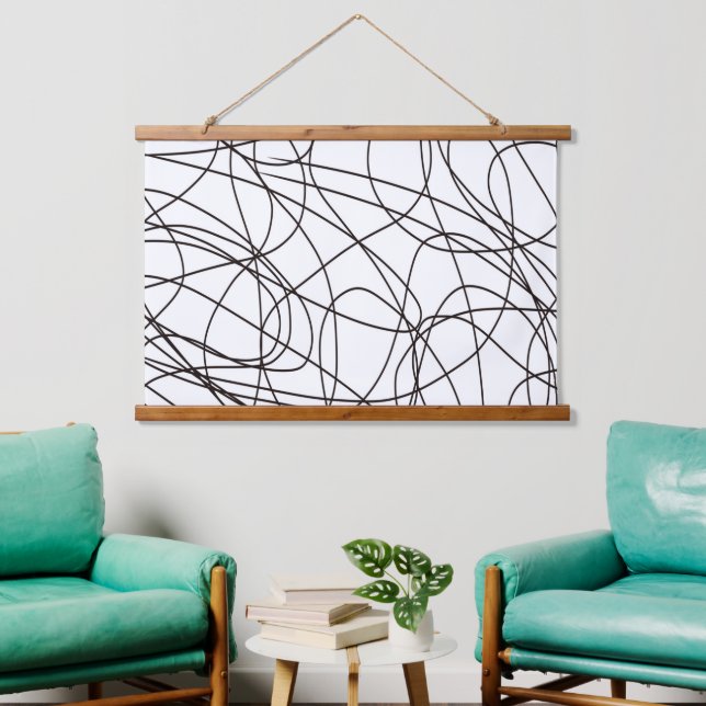 Black and white line art  hanging tapestry (Living Room)