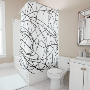 Black and white line art shower curtain