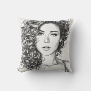 black and white line drawing pillow
