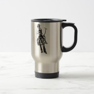 Black and White Line Drawing Polo Player Travel Mug