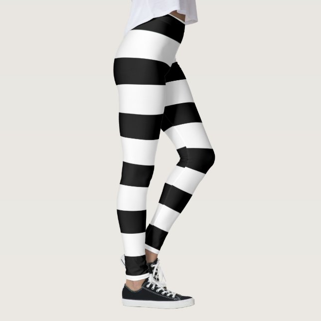 Black and white line stripes patterned leggings (Right)