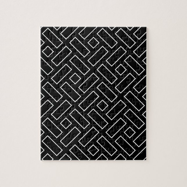 Black and White Linear Block Pattern - Black Jigsaw Puzzle (Vertical)