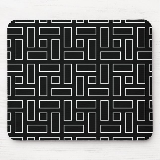 Black and White Linear Block Pattern - Black Mouse Mat (Front)