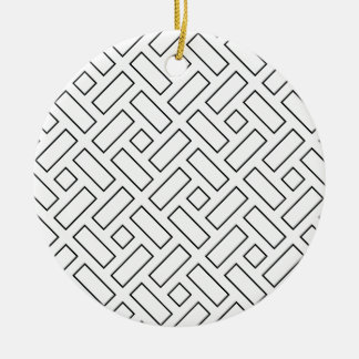 Black and White Linear Block Pattern - White Ceramic Tree Decoration