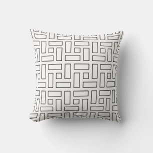 Black and White Linear Block Pattern - White Cushion