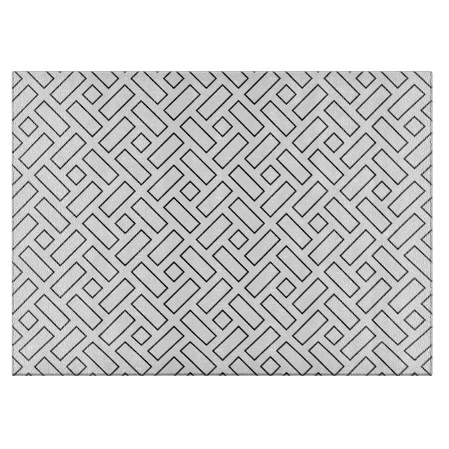 Black and White Linear Block Pattern - White Cutting Board (Front)
