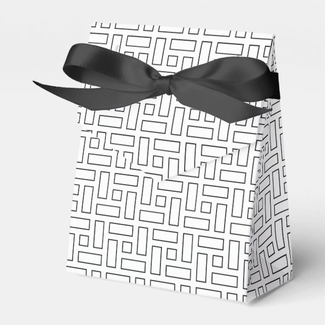 Black and White Linear Block Pattern - White Favour Box (Front Side)