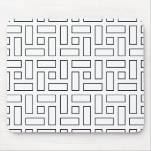 Black and White Linear Block Pattern - White Mouse Mat