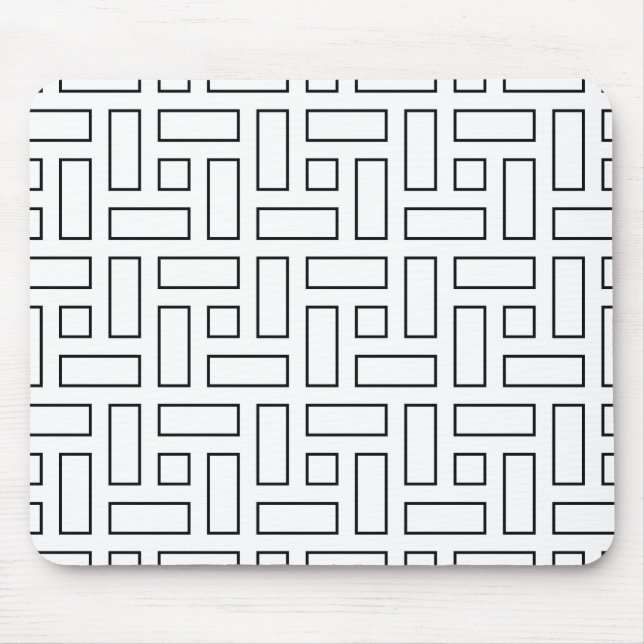 Black and White Linear Block Pattern - White Mouse Mat (Front)