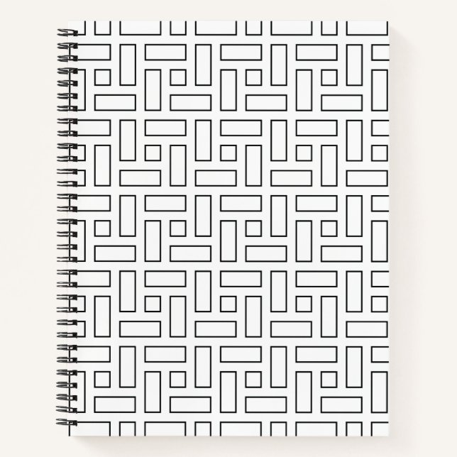 Black and White Linear Block Pattern - White Notebook (Front)