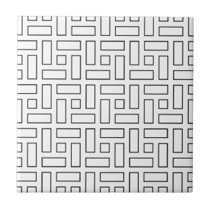Black and White Linear Block Pattern - White Tile