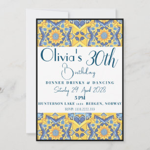 Black And White Lined Trippy Tile Birthday Invitation