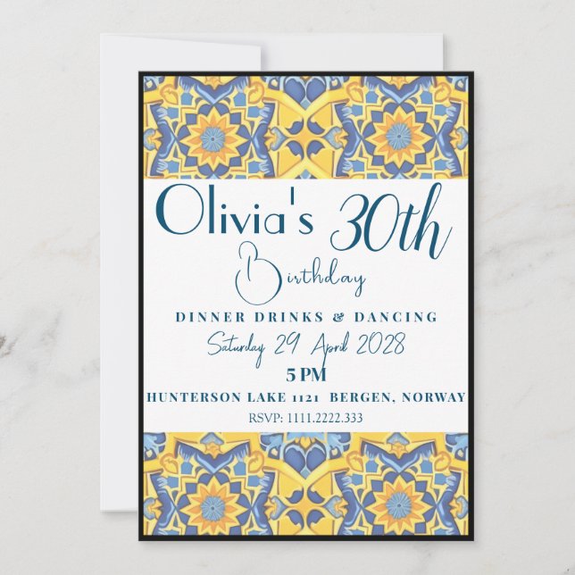 Black And White Lined Trippy Tile Birthday Invitation (Front)
