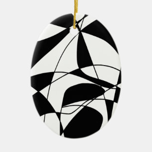 Black and White lines, block colour print pattern Ceramic Tree Decoration