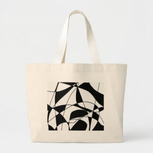 Black and White lines, block colour print pattern Large Tote Bag