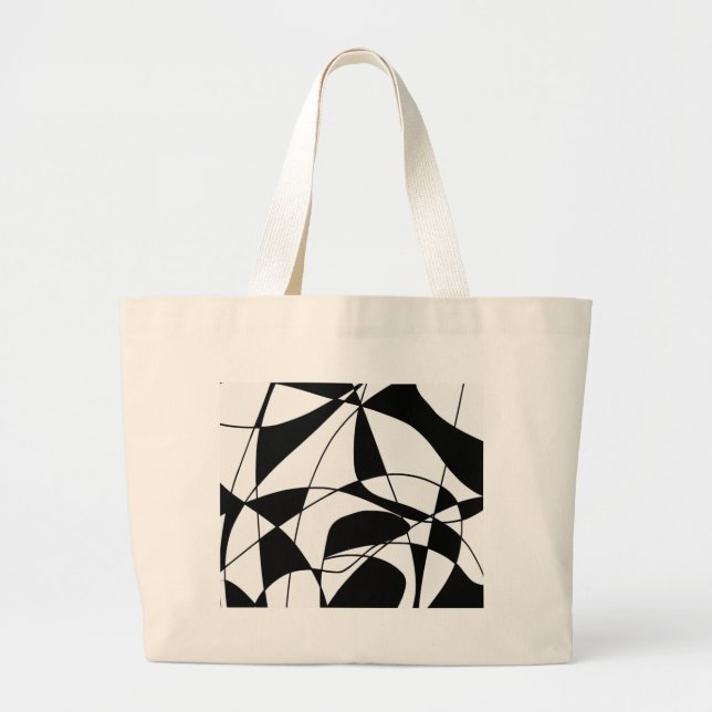 Black and White lines, block colour print pattern Large Tote Bag (Front)