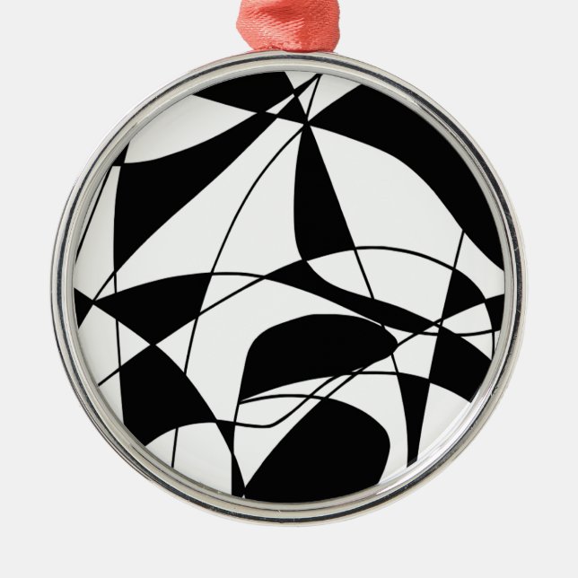 Black and White lines, block colour print pattern Metal Tree Decoration (Front)