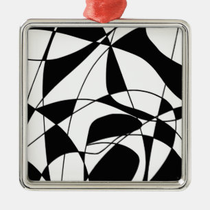 Black and White lines, block colour print pattern Metal Tree Decoration