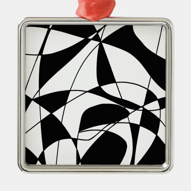 Black and White lines, block colour print pattern Metal Tree Decoration (Front)