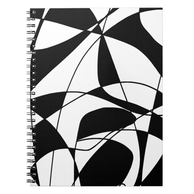 Black and White lines, block colour print pattern Notebook (Front)