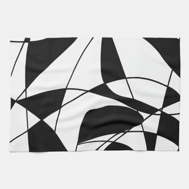 Black and White lines, block colour print pattern Tea Towel (Horizontal)