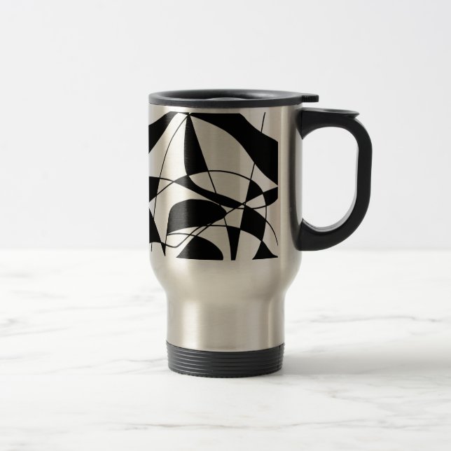 Black and White lines, block colour print pattern Travel Mug (Right)