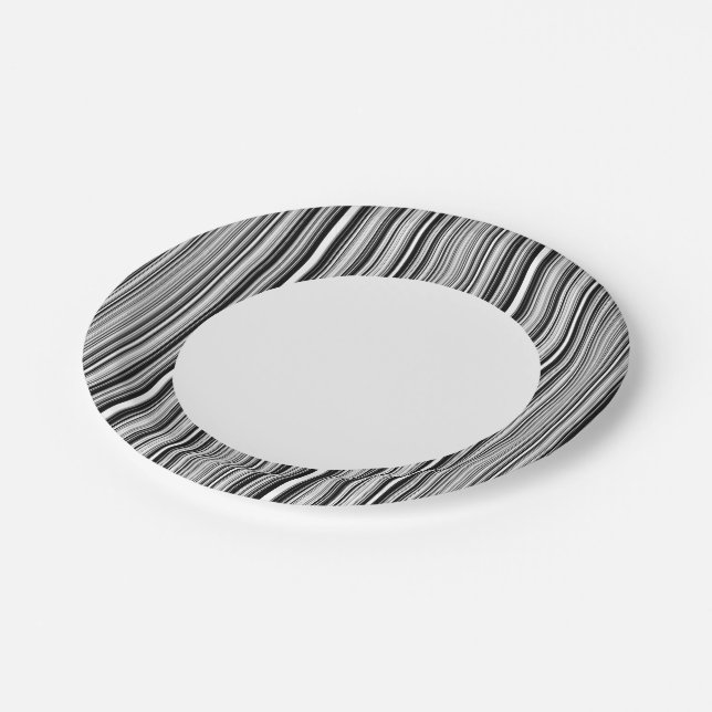 Black And White Lines Paper Plate (Angled)