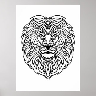 Black and White Lion Art Print Poster, 13" x 19"