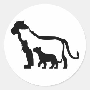 Black and White Lions Classic Round Sticker