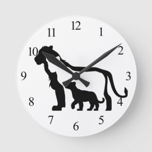 Black and White Lions Round Clock