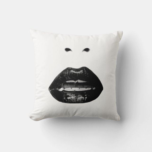 Black and White Lips Cushion (Front)