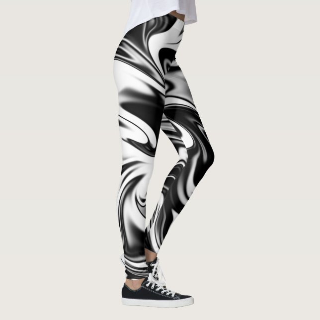 Black And White Liquefied Marble Pattern, Leggings (Right)