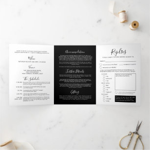 Black and white little heart wedding all-in-one Tri-Fold invitation