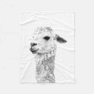 Black and white llama farm animal portrait fleece blanket