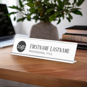 Black and White - Logo, Name, Professional Title Desk Name Plate