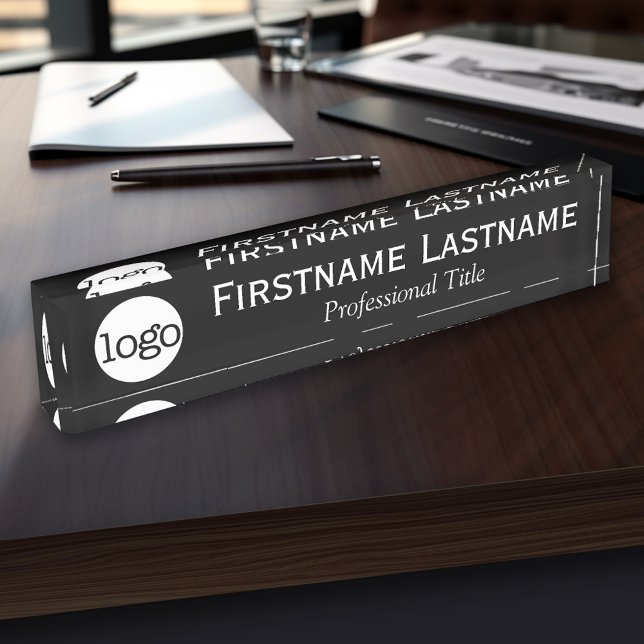 Black and White - Logo, Name, Professional Title Nameplate (Office Name Plate for Executive - Personalize with professional title, logo, name)