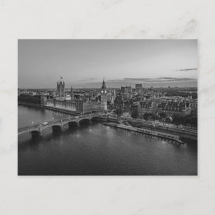 Black and White London Aerial View at Sunset Postcard