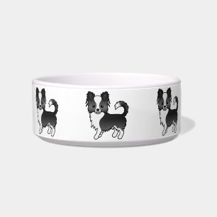 Black And White Long Coat Chihuahua Cartoon Dogs Bowl
