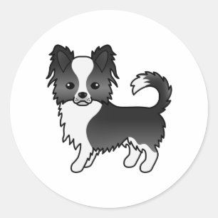 Black And White Long Coat Chihuahua Cute Dog Classic Round Sticker