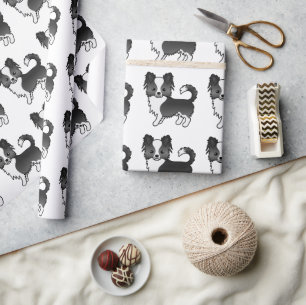 Black And White Long Coat Chihuahua Dog Pattern Wrapping Paper