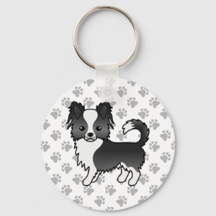 Black And White Long Coat Chihuahua Dog & Paws Key Ring