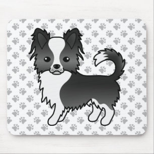 Black And White Long Coat Chihuahua Dog & Paws Mouse Mat