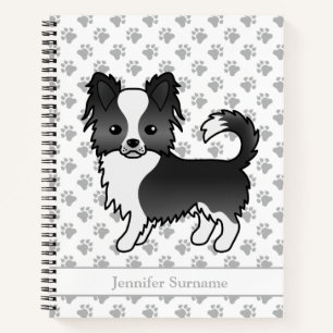 Black And White Long Coat Chihuahua Dog & Text Notebook