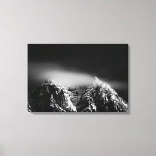Black and white long exposure clouds over mountain canvas print