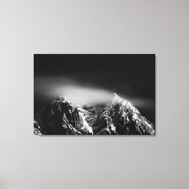 Black and white long exposure of clouds mountains canvas print (Front)
